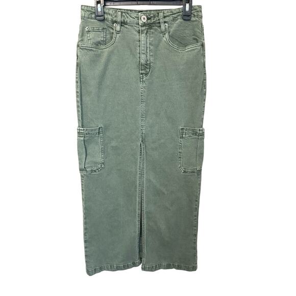 New ~ STS BLUE ~ Women's Green Slit Front Denim Maxi Skirt Size 27 - Picture 1 of 3